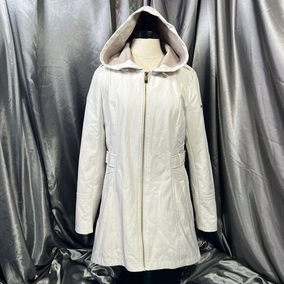 Via Spiga Womens Jacket Sz S Trench Water-Repellent Hooded Full Zip Snap Ivory - Picture 3 of 15